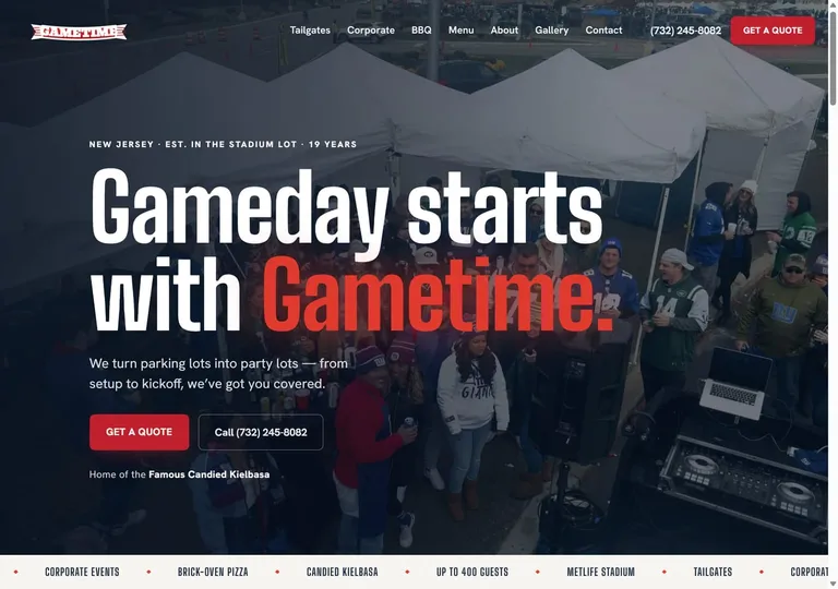 Game Time Catering website screenshot