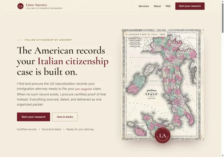Linea Ancestry website screenshot