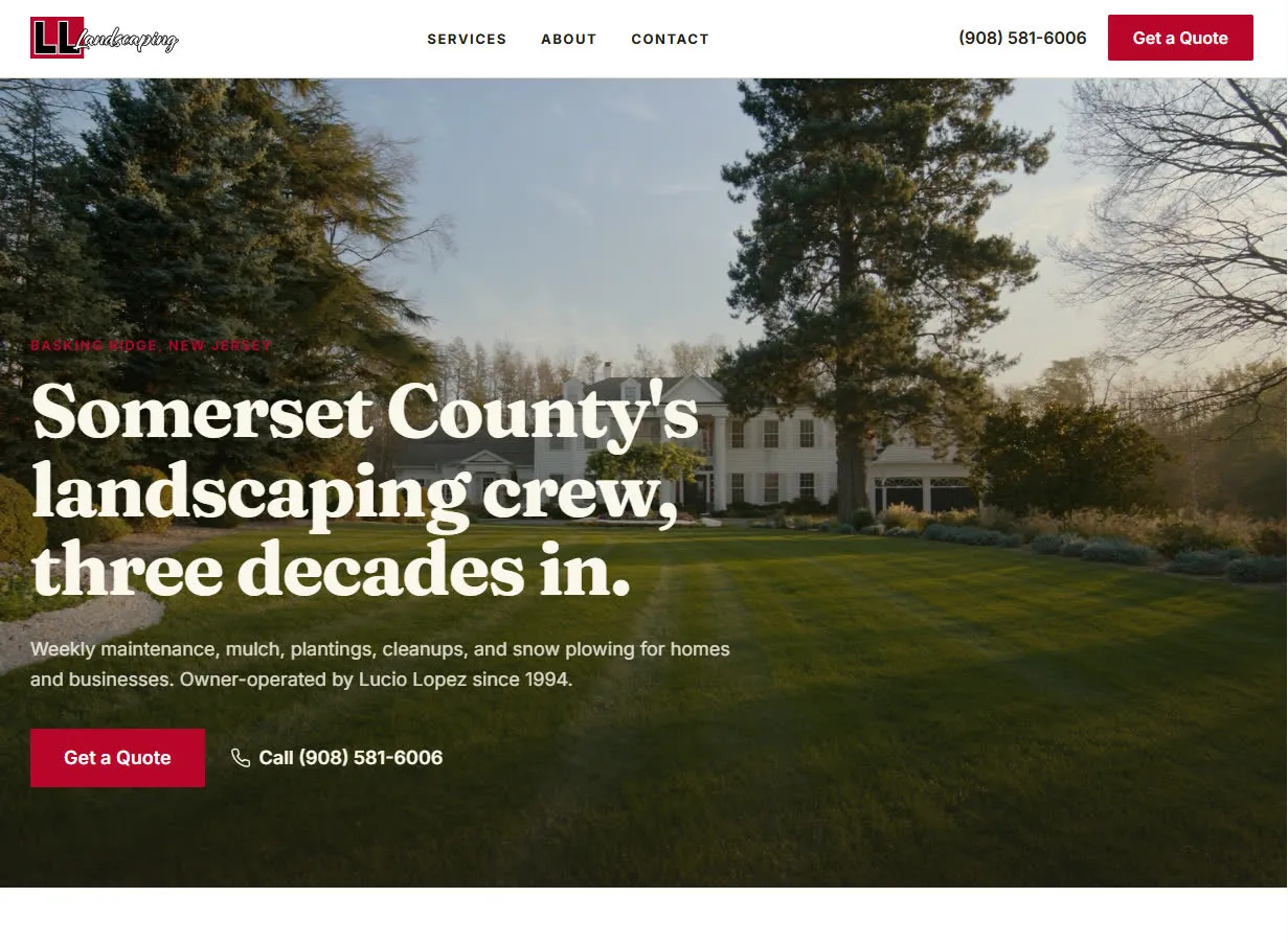 The LL Landscaping home page: a landscaping website for a family-run Somerset County, New Jersey crew